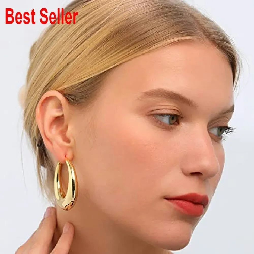 Chunky Hoop Earrings Sterling Silver Hypoallergenic Minimalist Elegant